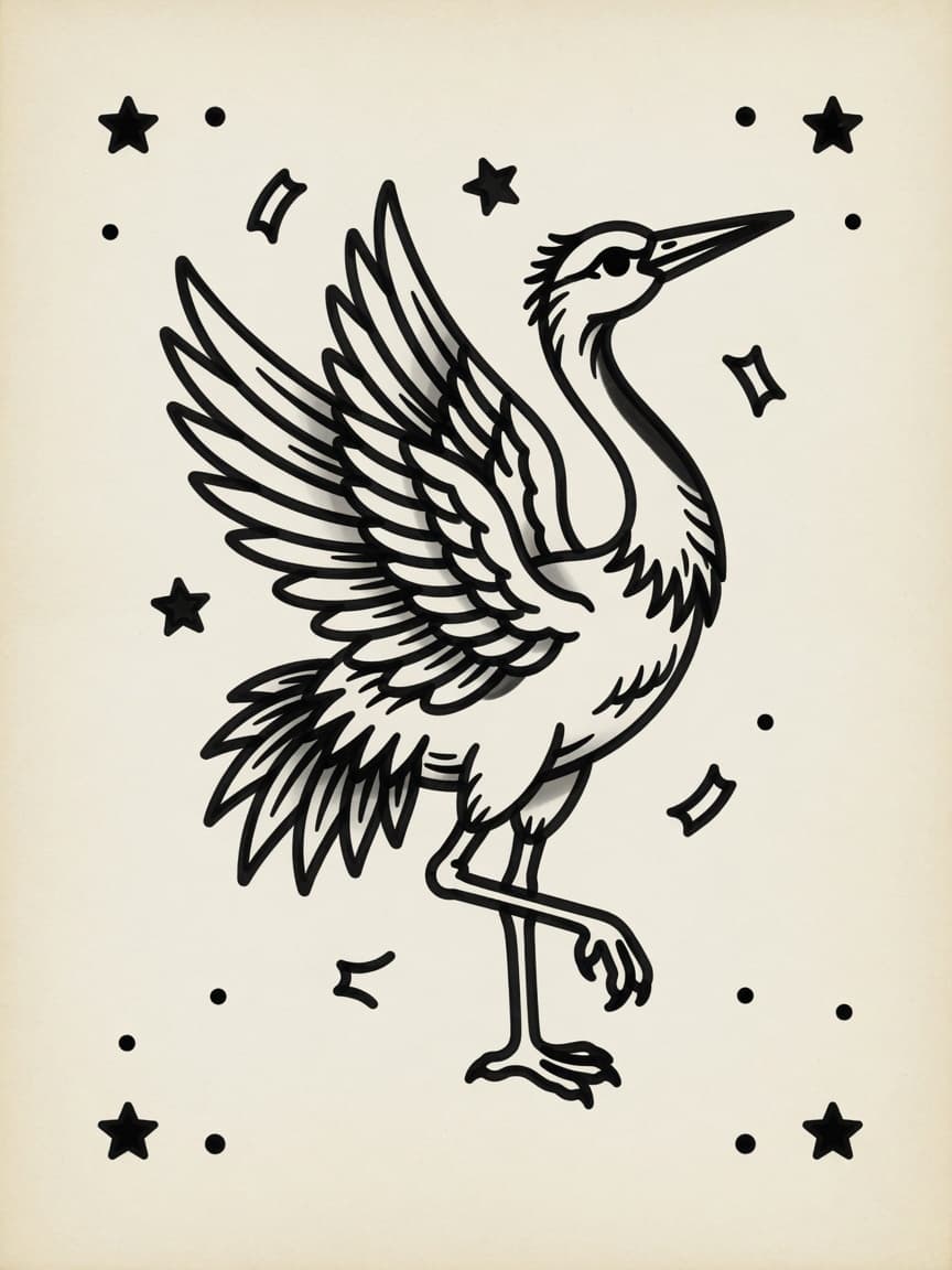 Crane — American Traditional Tattoo Design — American Traditional tattoo design for the Upper Arm