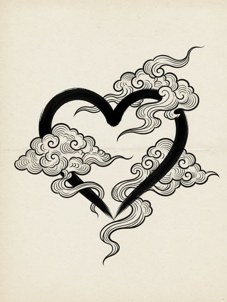 Japanese Linework Heart tattoo