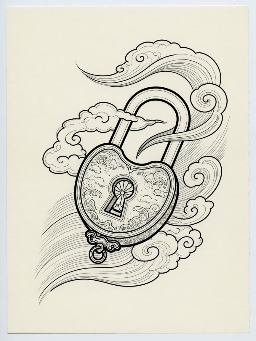 Lock — Japanese Linework Tattoo Design — Japanese Linework tattoo design for the Ribs