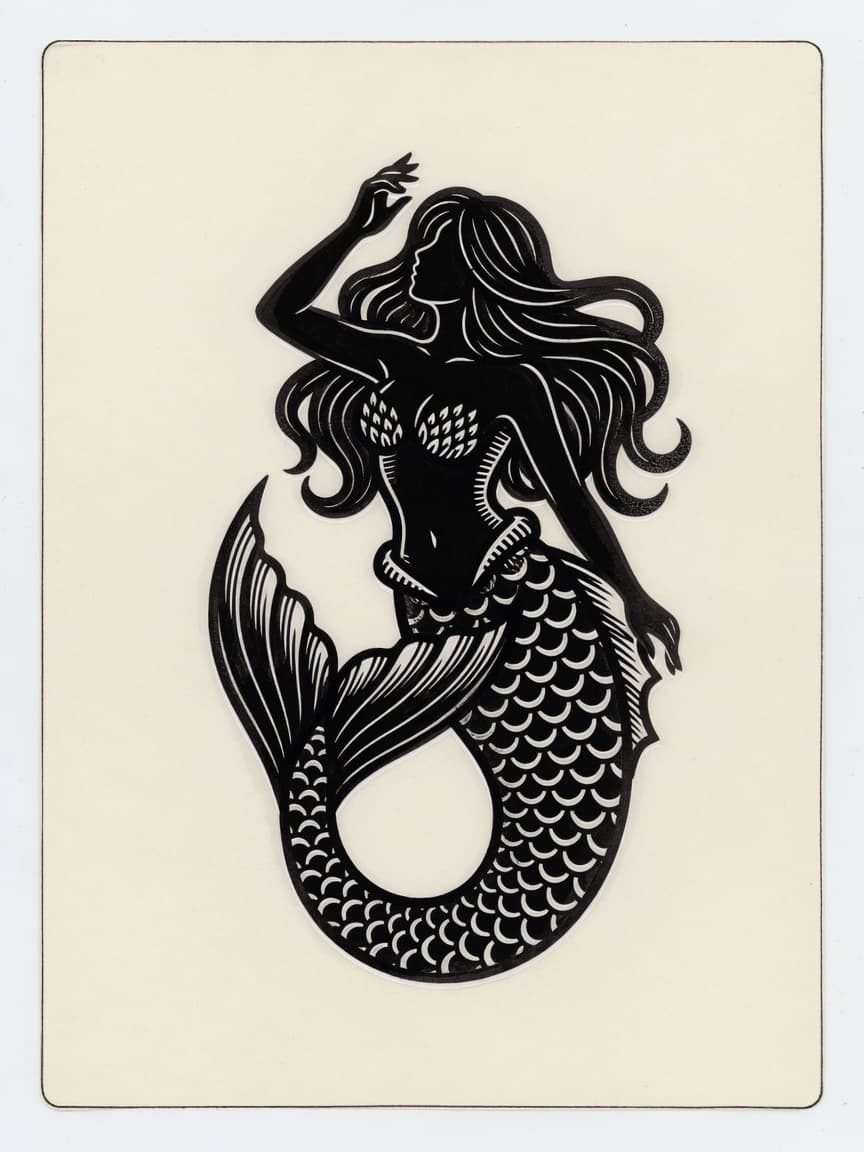 Blackwork Mermaid tattoo