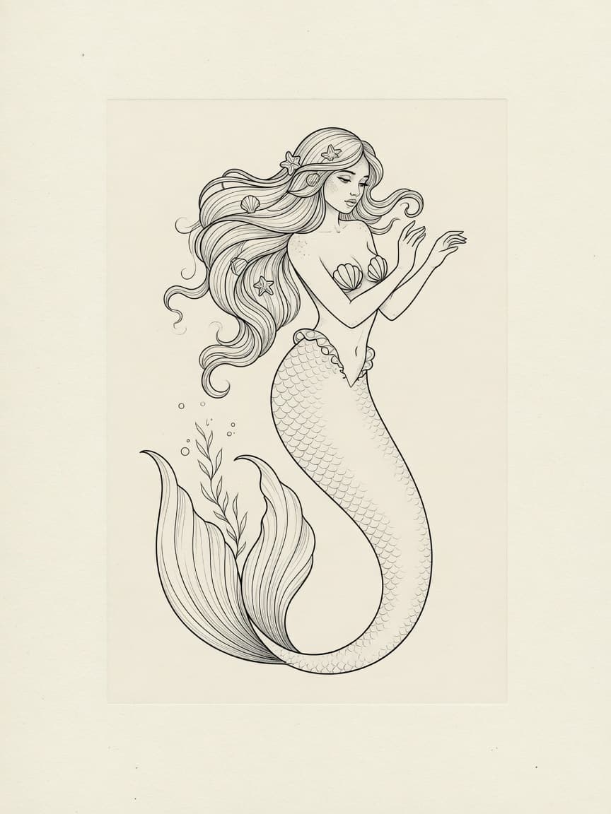 Fine Line Mermaid tattoo