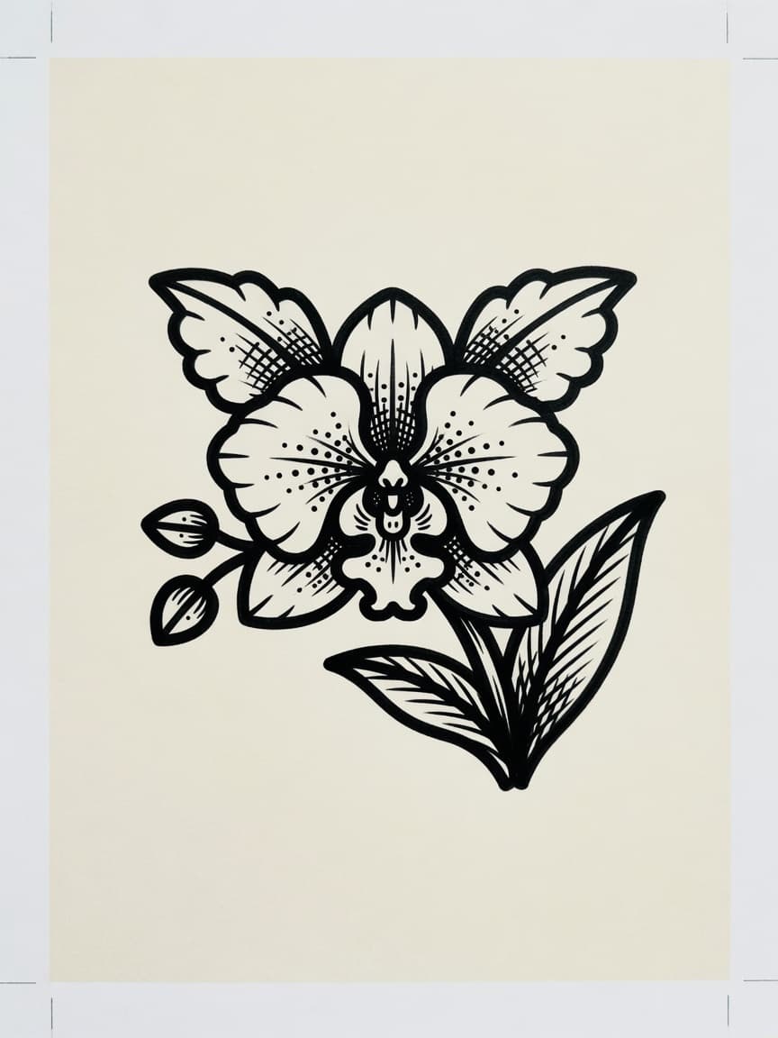 Orchid — American Traditional Tattoo Design — American Traditional orchid tattoo design