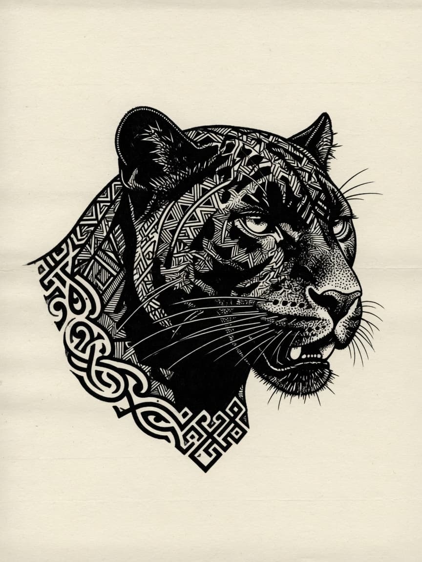 Panther — Blackwork Tattoo Design — Blackwork panther tattoo design