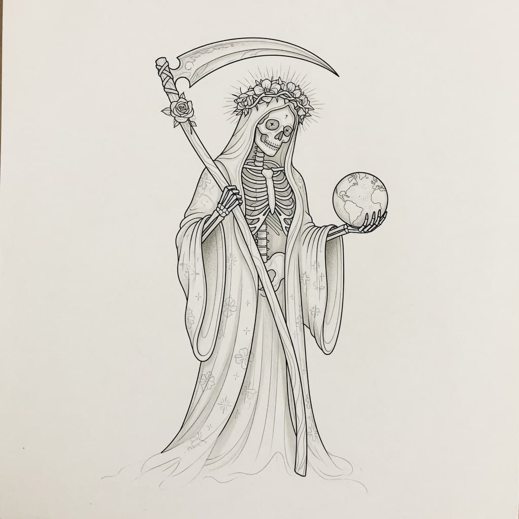 Santa Muerte — Fine Line Tattoo — Fine Line tattoo design for the Forearm