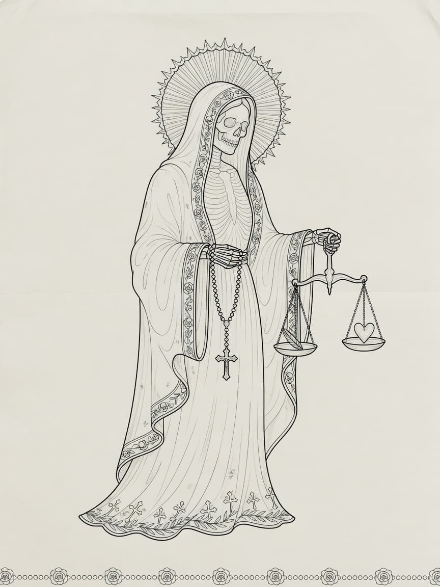 Santa Muerte — Fine Line Tattoo Design #3 — Fine Line tattoo design for the Upper Arm