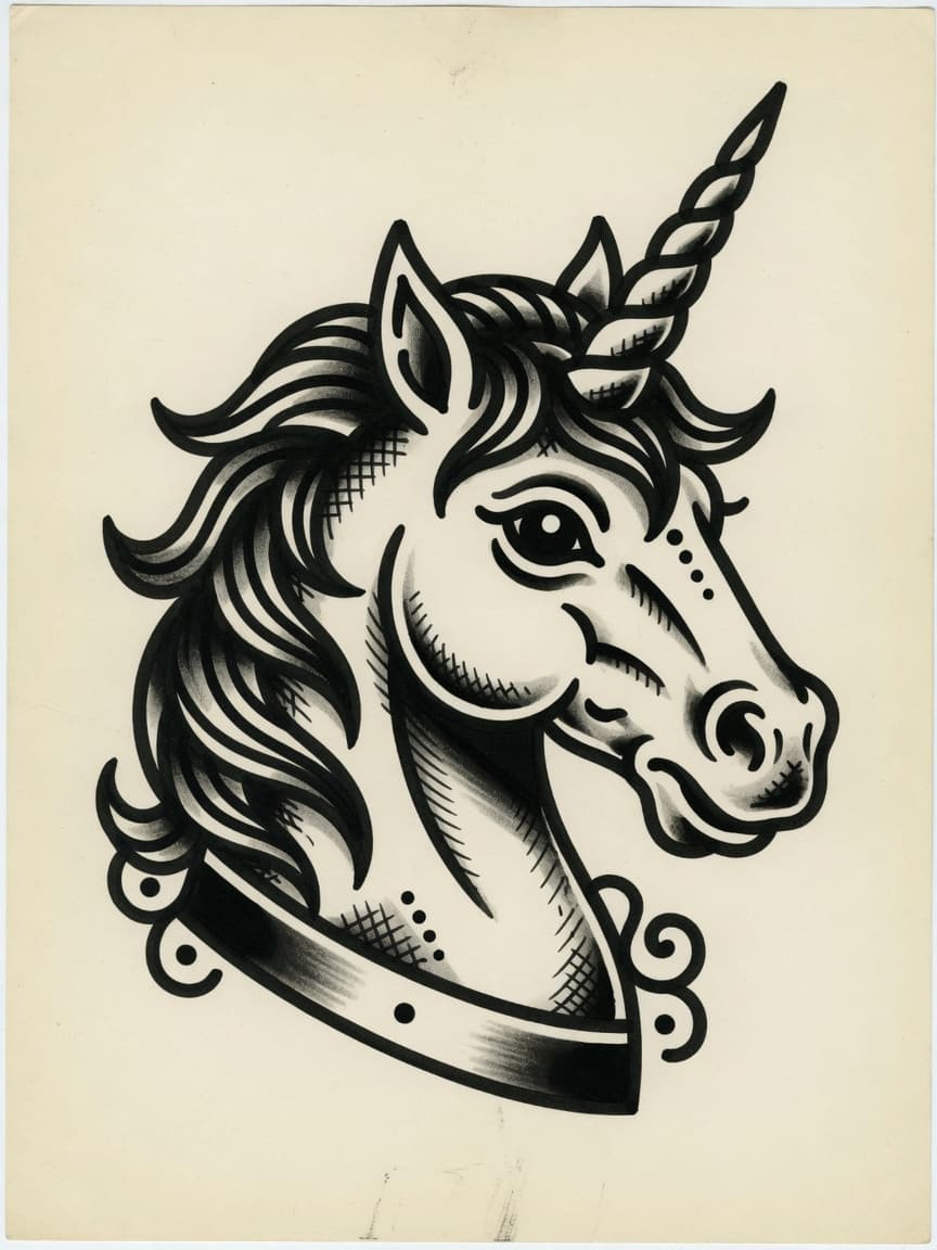 American Traditional Unicorn tattoo