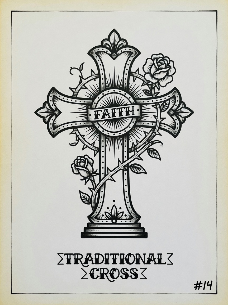 Cross — American Traditional Tattoo Design #1 — American Traditional cross tattoo design