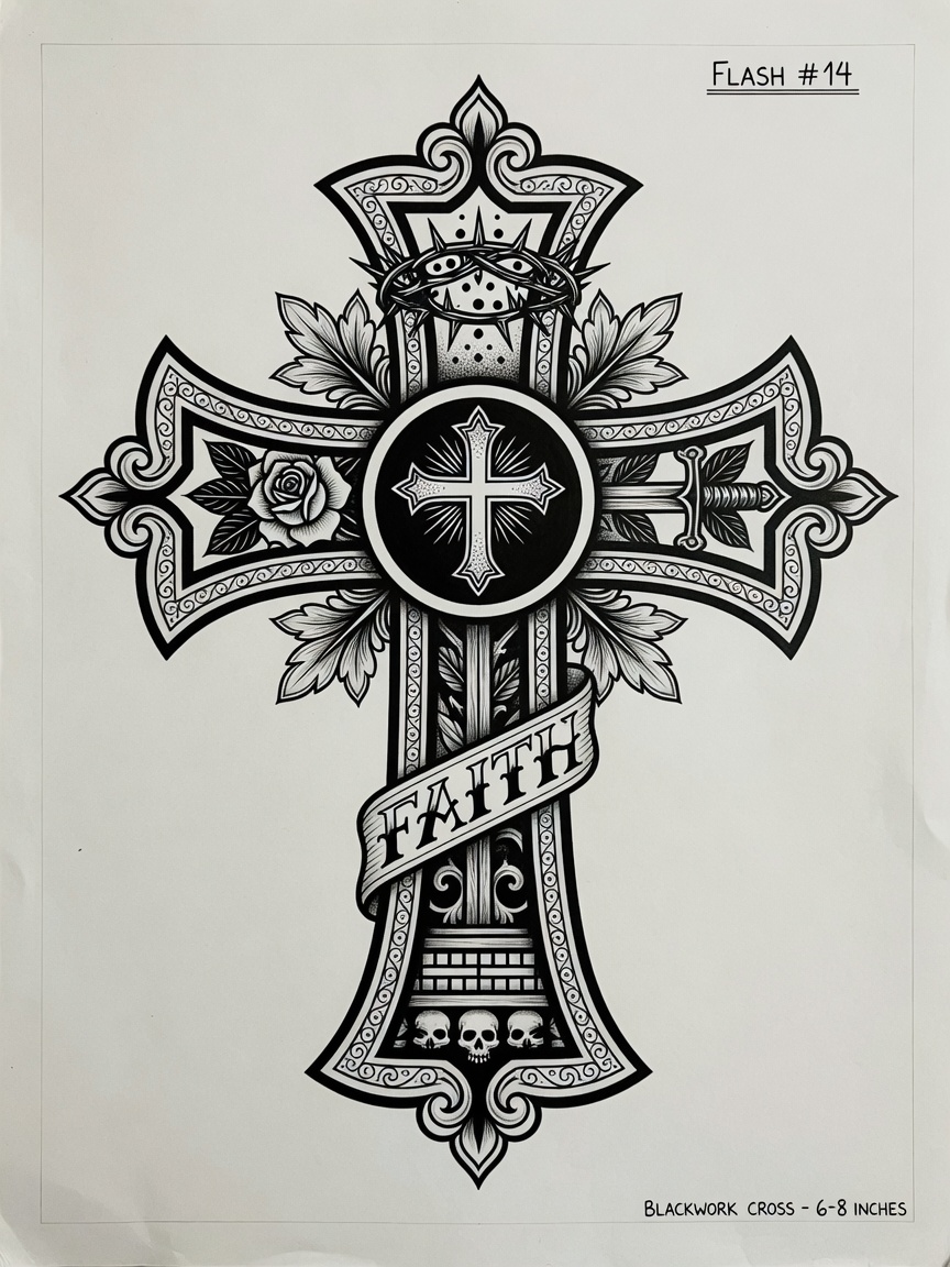 Cross — Blackwork Tattoo Design #1 — Blackwork cross tattoo design