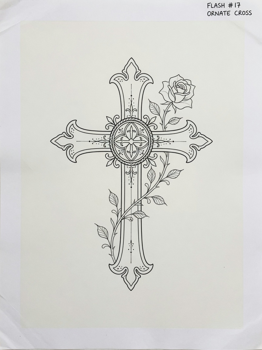 Cross — Fine Line Tattoo Design #1 — Fine Line cross tattoo design