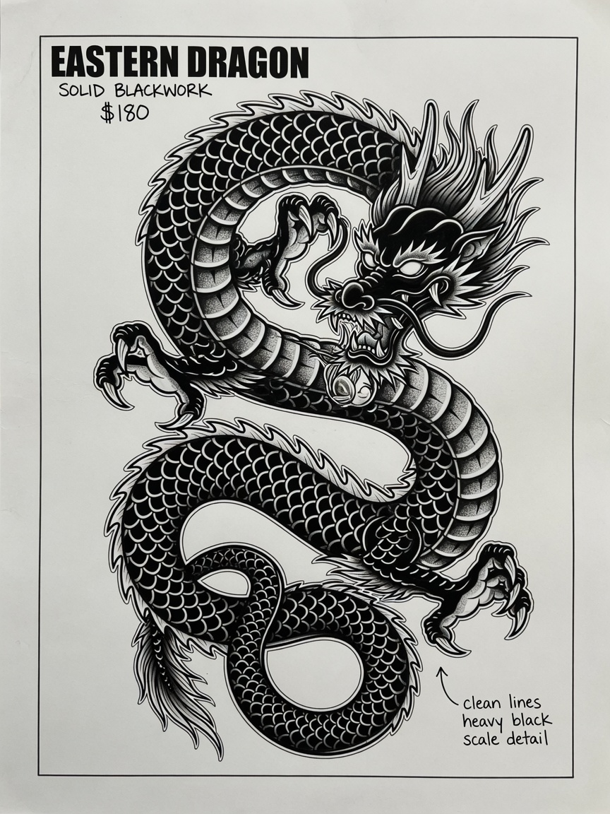 Dragon — American Traditional Tattoo Design #1 — American Traditional dragon tattoo design