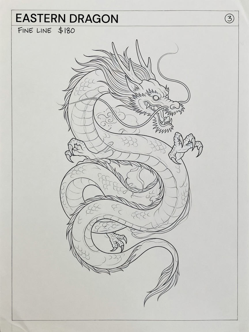 Dragon — Fine Line Tattoo Design #1 — Fine Line dragon tattoo design