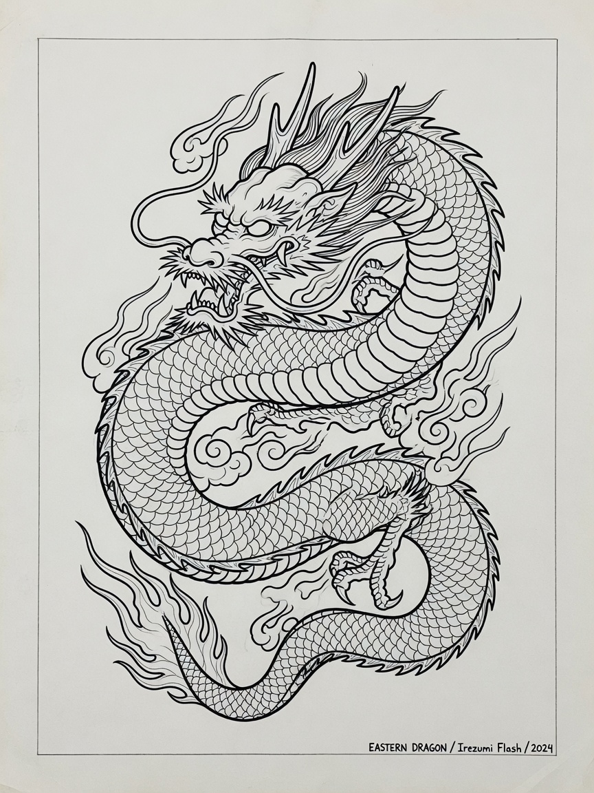 Dragon — Japanese Linework Tattoo Design #1 — Japanese Linework dragon tattoo design