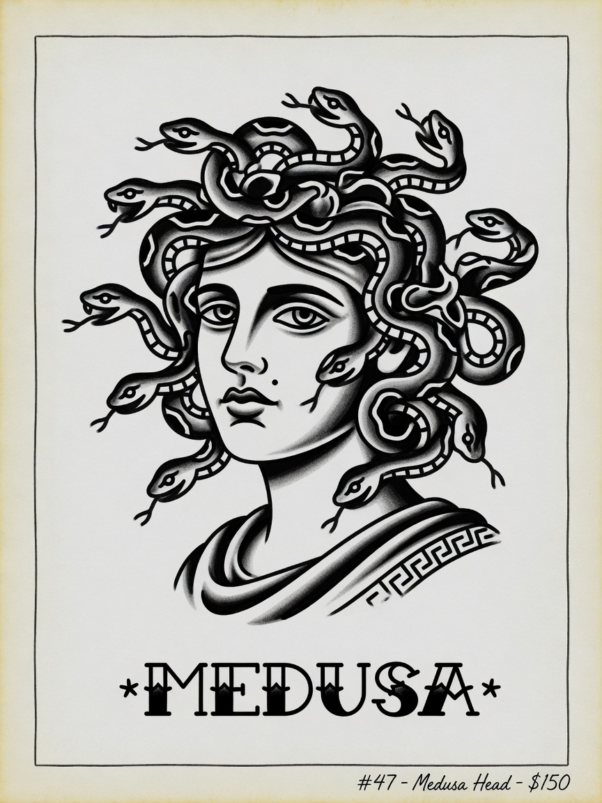Medusa — American Traditional Tattoo Design #1 — American Traditional medusa tattoo design
