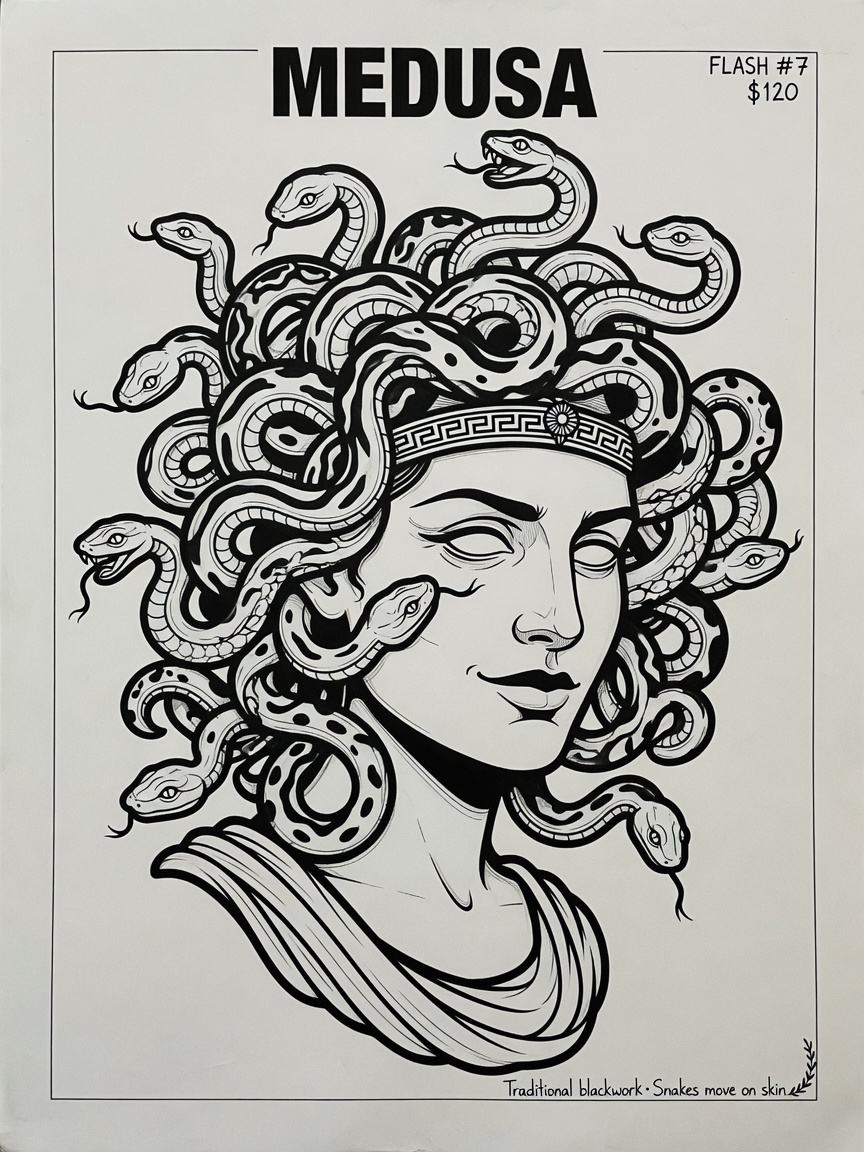 Medusa — Blackwork Tattoo Design #1 — Blackwork medusa tattoo design