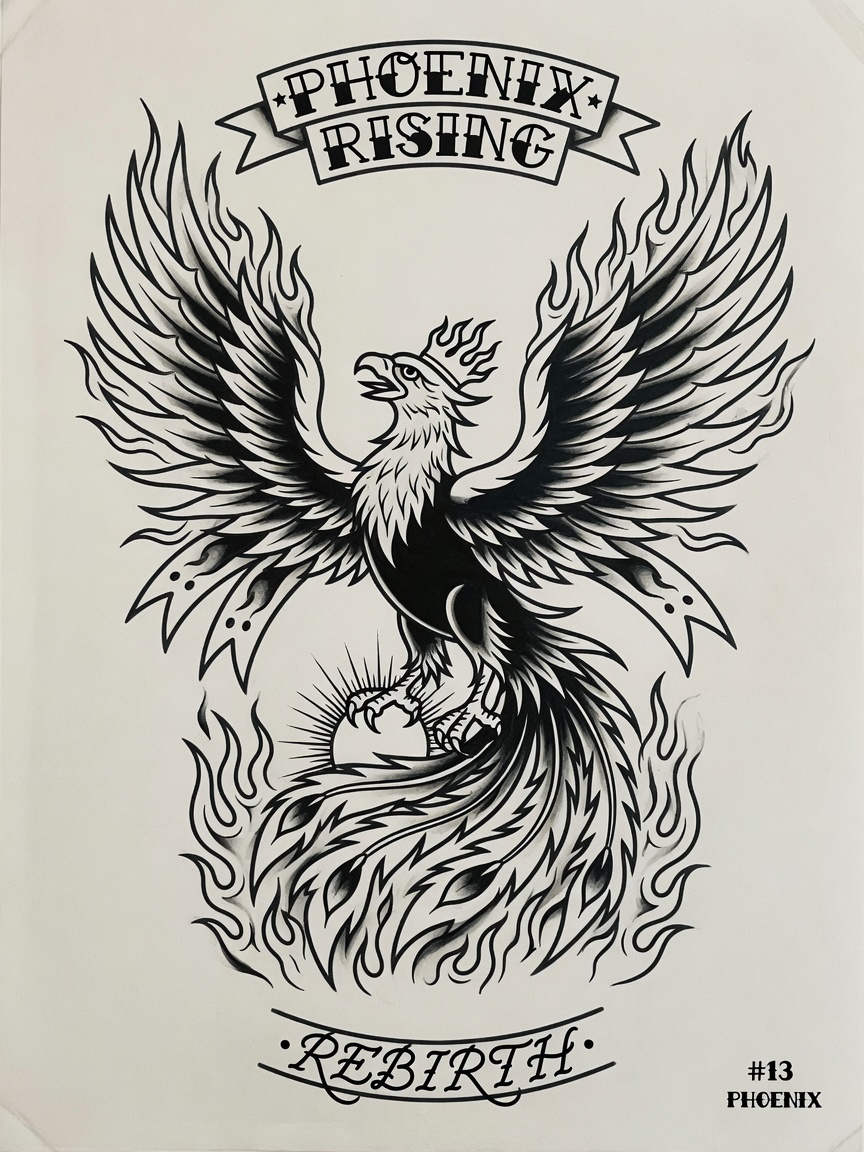 Phoenix — American Traditional Tattoo Design #1 — American Traditional phoenix tattoo design