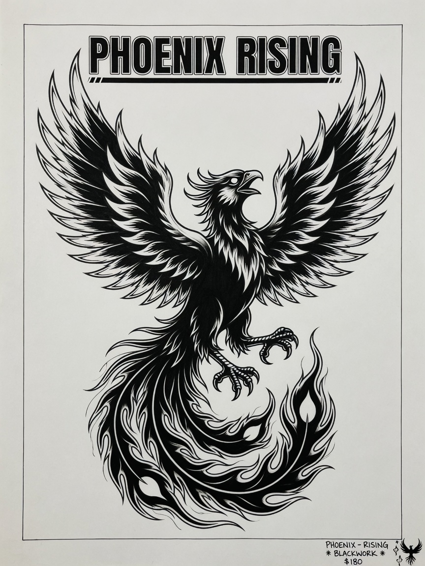 Phoenix — Blackwork Tattoo Design #1 — Blackwork phoenix tattoo design