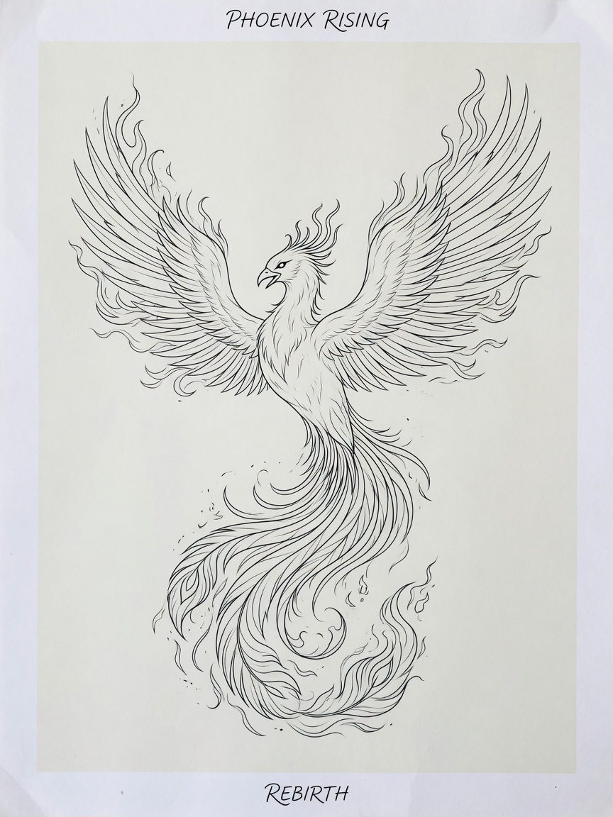Phoenix — Fine Line Tattoo Design #1 — Fine Line phoenix tattoo design