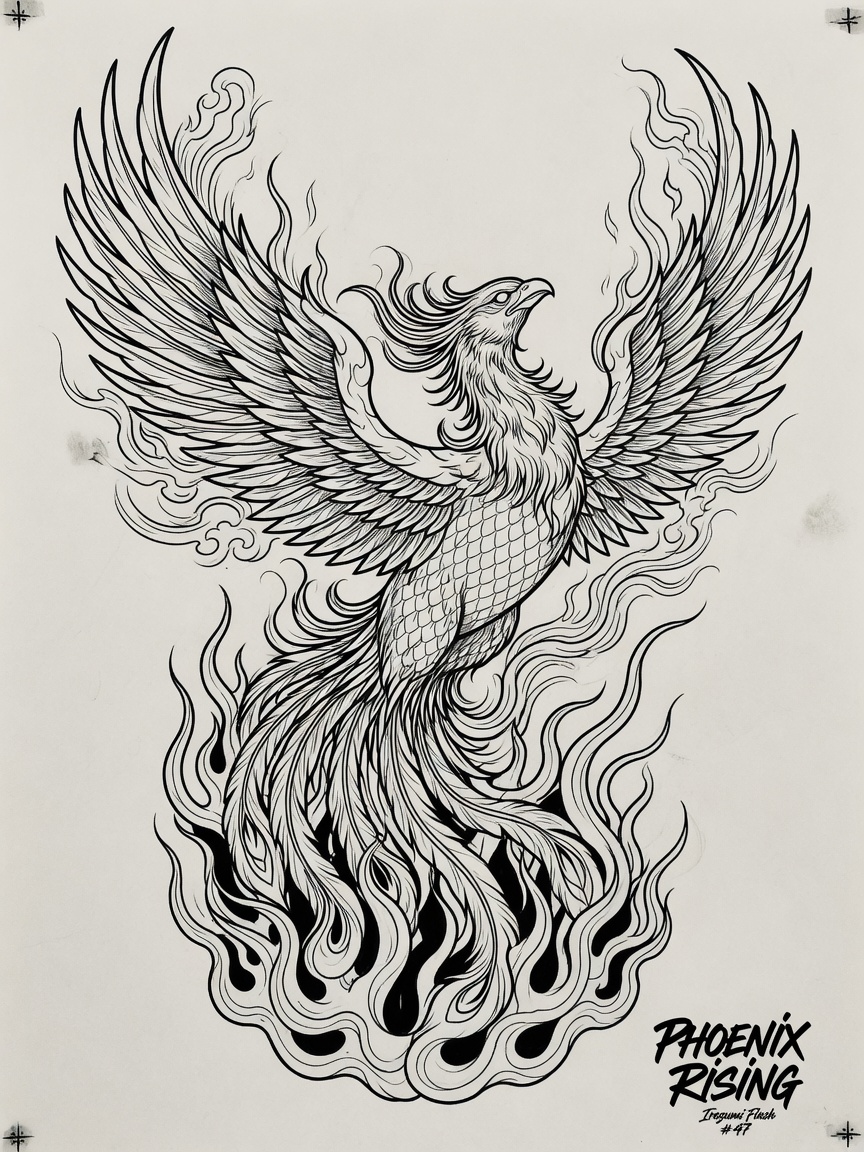 Phoenix — Japanese Linework Tattoo Design #1 — Japanese Linework phoenix tattoo design