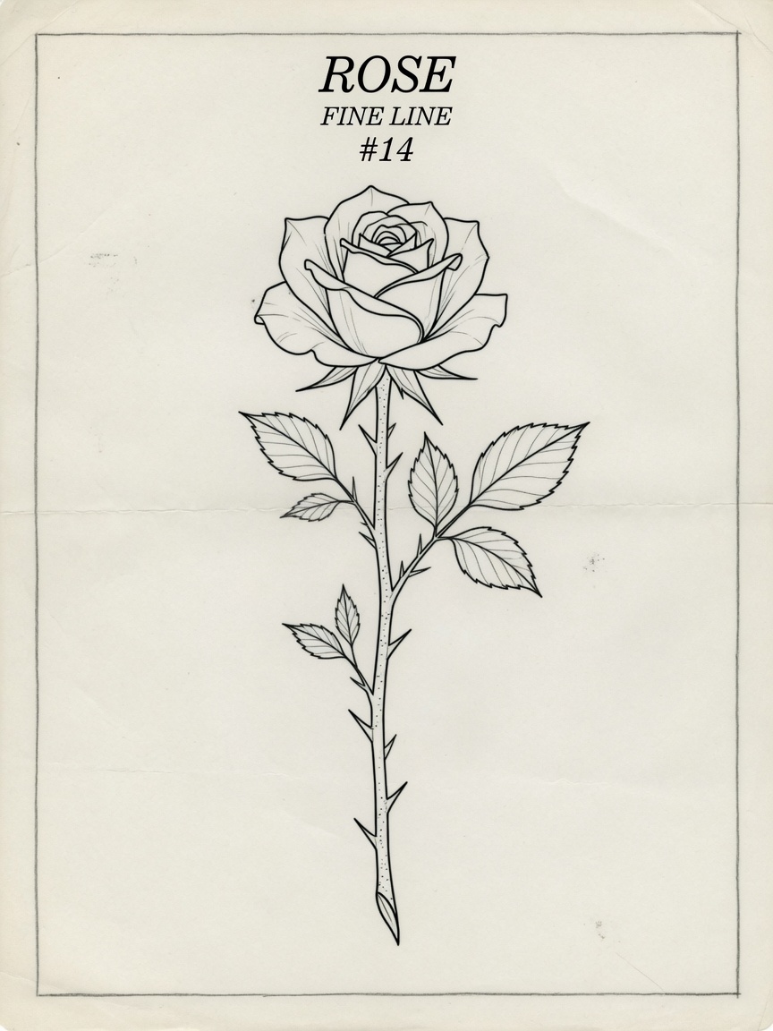 Rose — Fine Line Tattoo Design #1 — Fine Line rose tattoo design