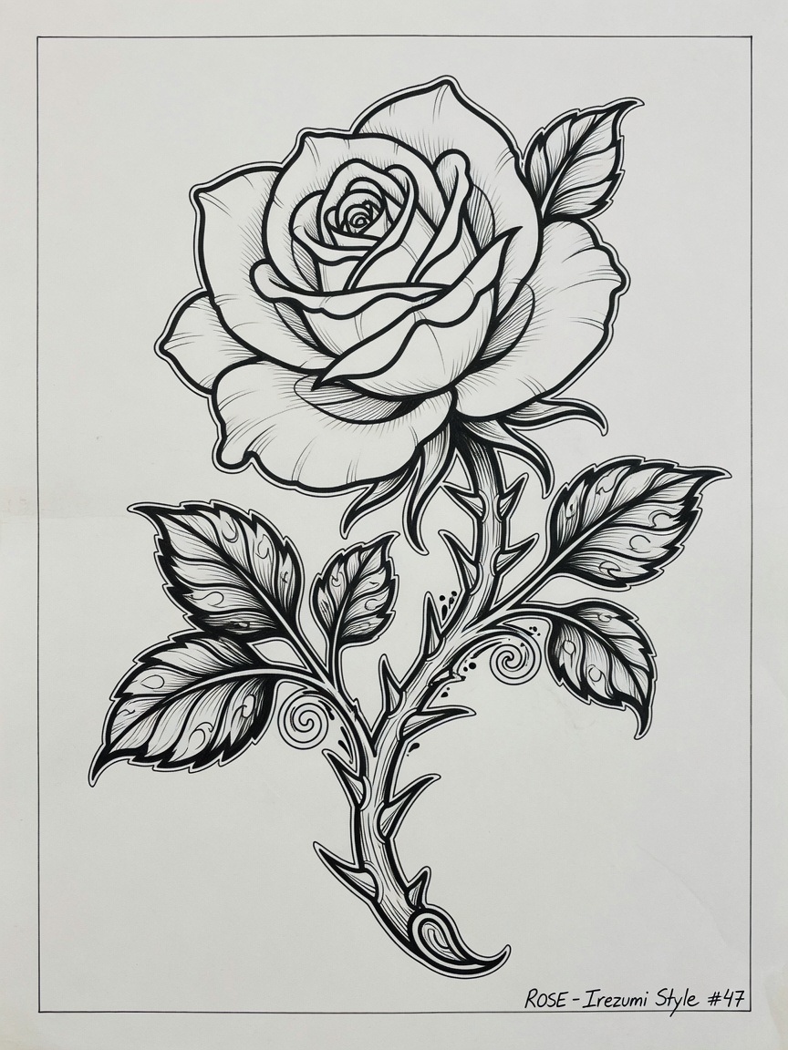 Rose — Japanese Linework Tattoo Design #1 — Japanese Linework rose tattoo design