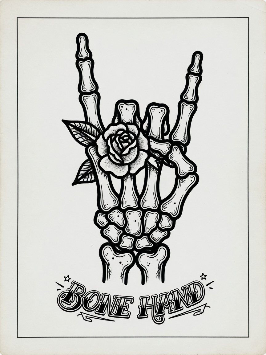 Skeleton Hand — American Traditional Tattoo Design #1 — American Traditional skeleton-hand tattoo design