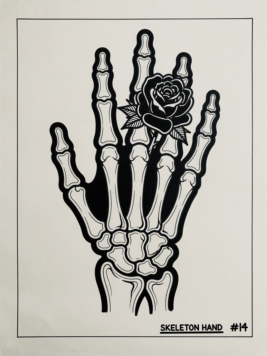Skeleton Hand — Blackwork Tattoo Design #1 — Blackwork skeleton-hand tattoo design