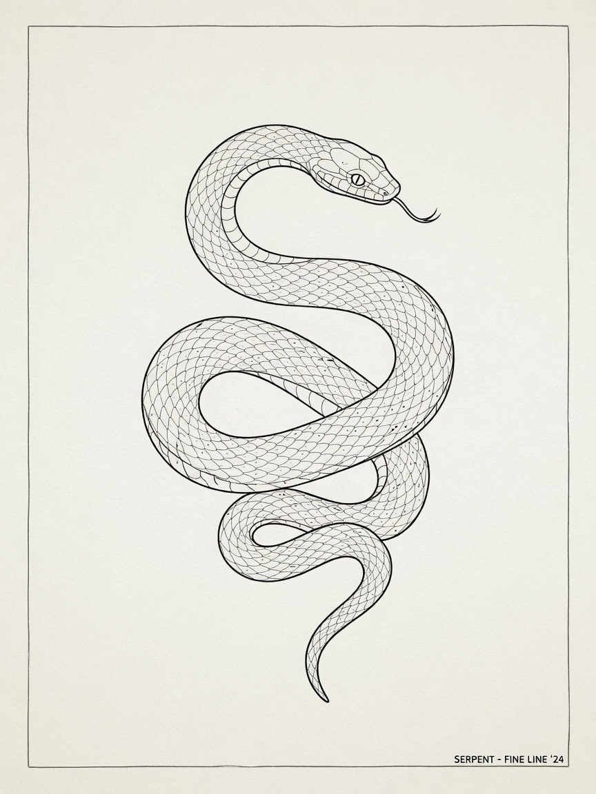 Snake — Fine Line Tattoo Design #1 — Fine Line snake tattoo design