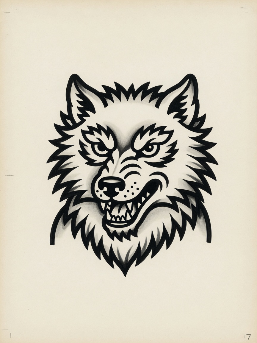 Wolf — American Traditional Tattoo Design #1 — American Traditional wolf tattoo design