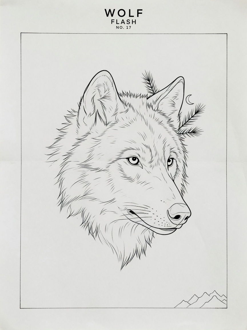 Wolf — Fine Line Tattoo Design #1 — Fine Line wolf tattoo design
