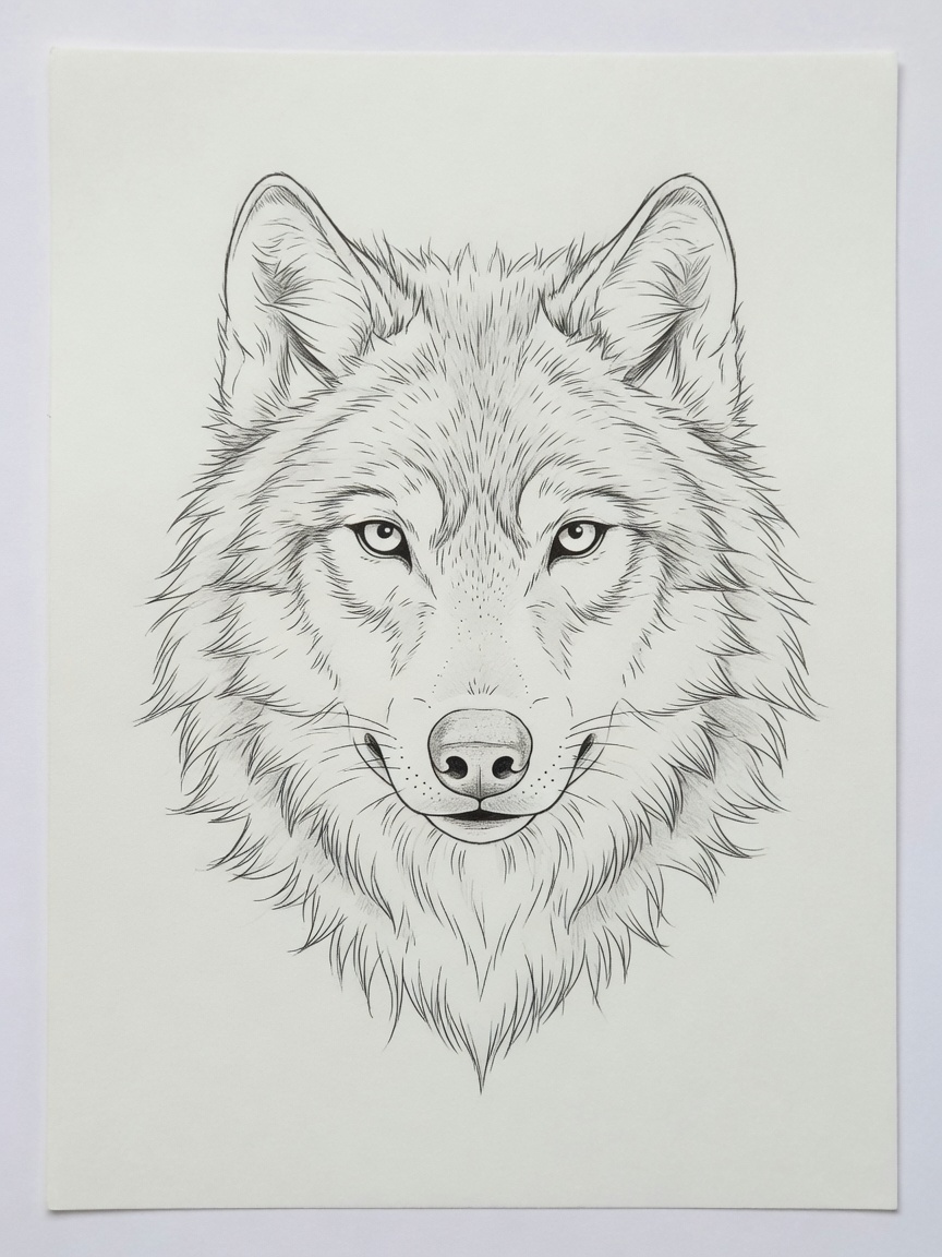 Wolf — Fine Line Tattoo Design #2 — Fine Line wolf tattoo design