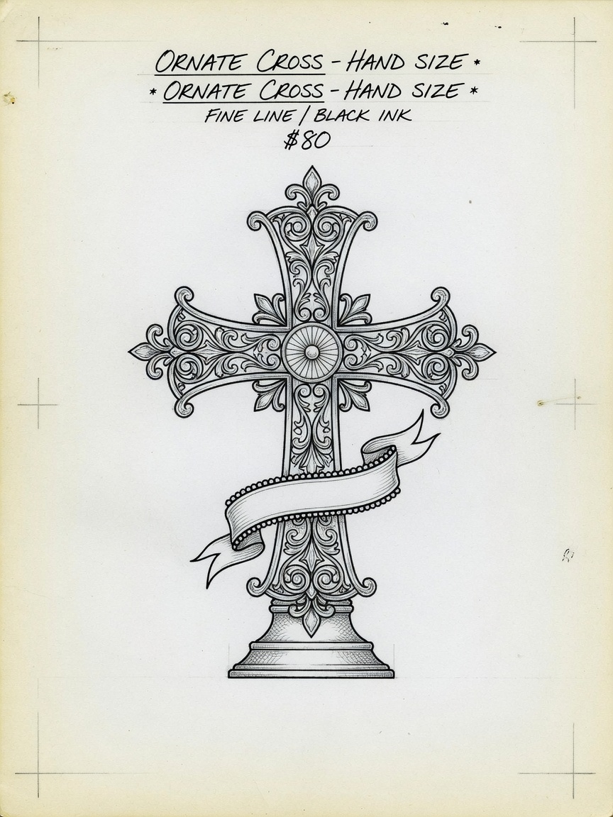 Cross — Fine Line Hand Tattoo — Fine Line cross tattoo design