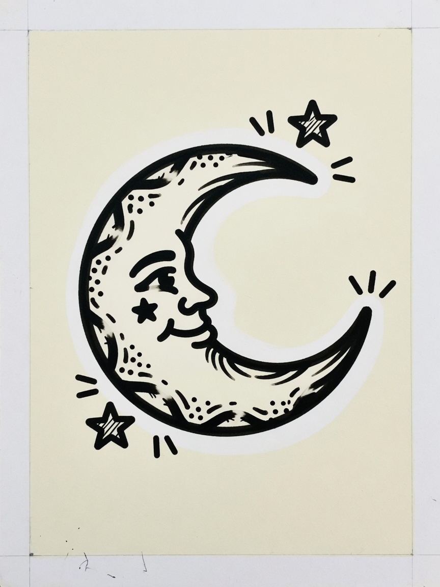Moon — American Traditional Micro Tattoo — American Traditional moon tattoo design