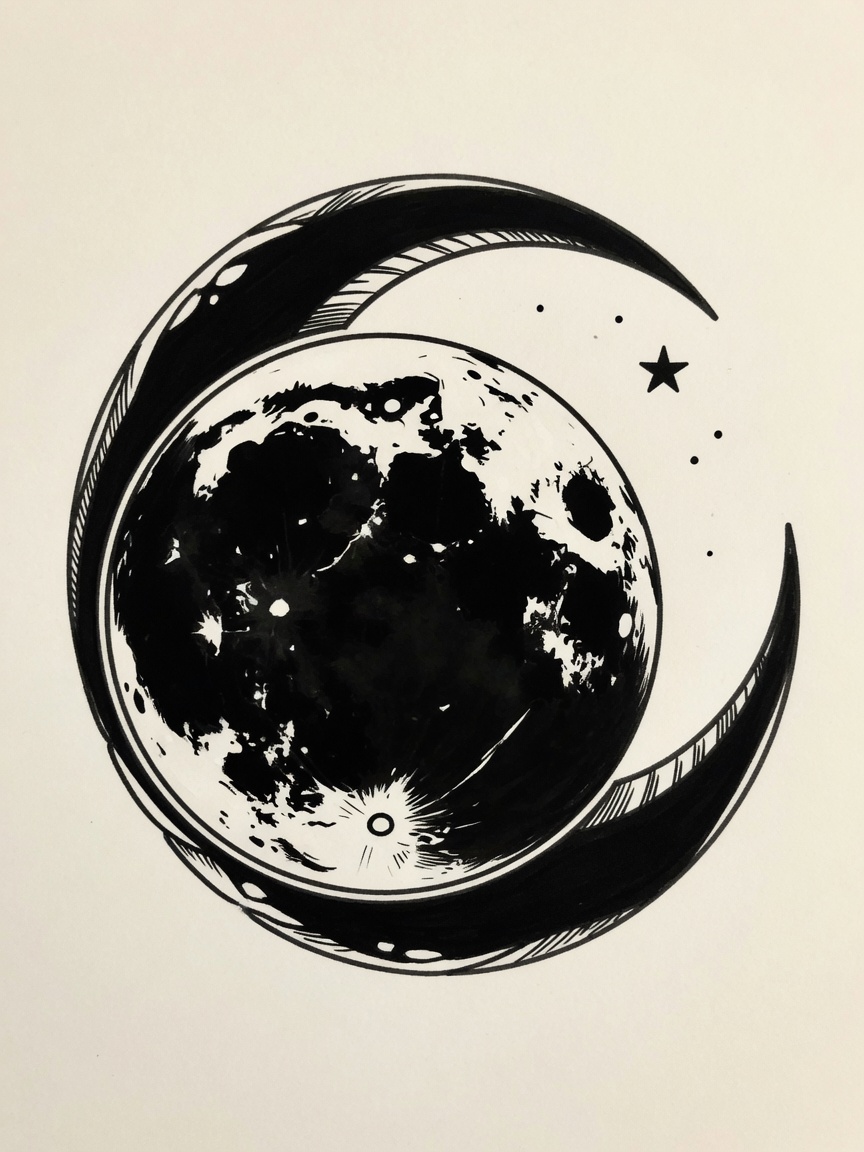 Moon — Blackwork Hand Tattoo — Blackwork moon tattoo design