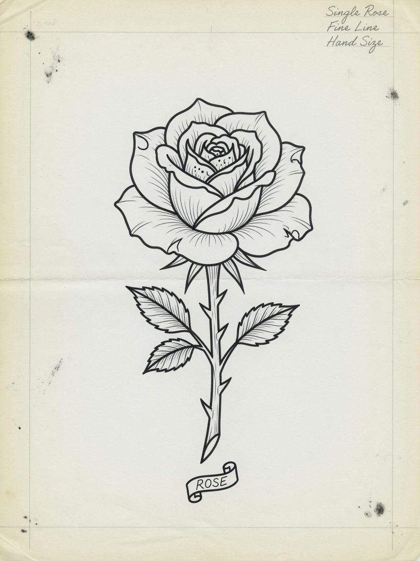 Rose — Fine Line Hand Tattoo — Fine Line rose tattoo design