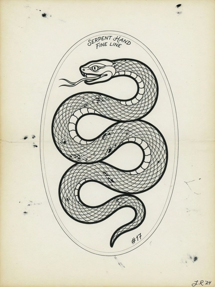 Snake — Fine Line Hand Tattoo — Fine Line snake tattoo design