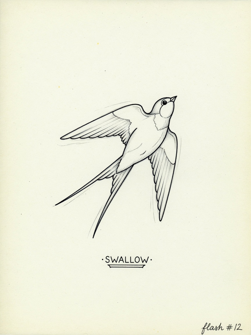 Swallow — Fine Line Small Simple Tattoo — Fine Line swallow tattoo design