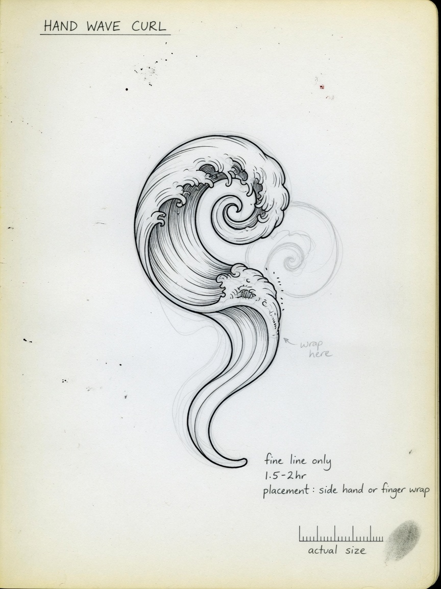 Wave — Fine Line Hand Tattoo — Fine Line wave tattoo design