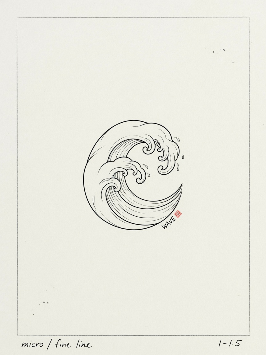 Wave — Fine Line Micro Tattoo — Fine Line wave tattoo design