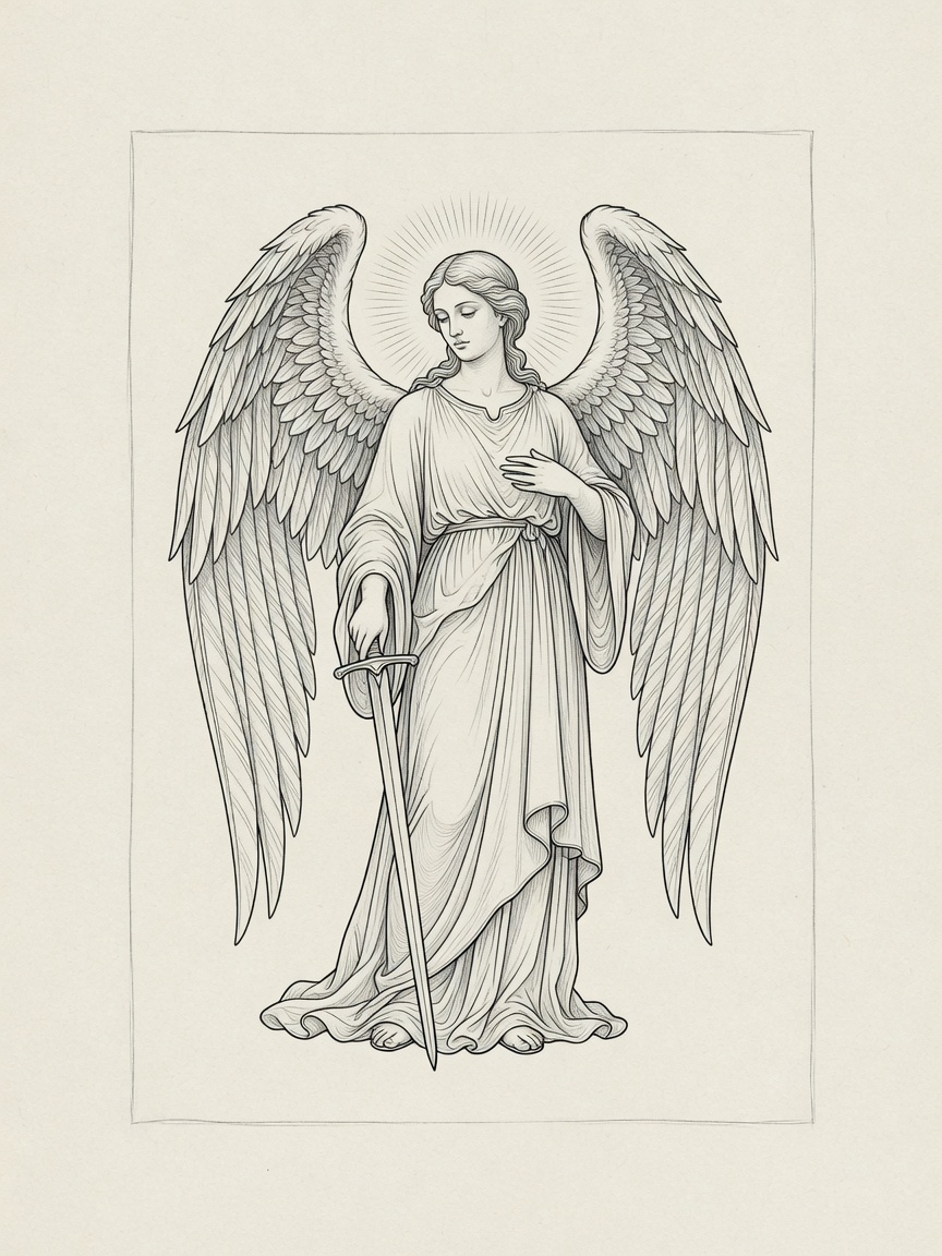 Angel — Fine Line Tattoo — Fine Line angel tattoo design