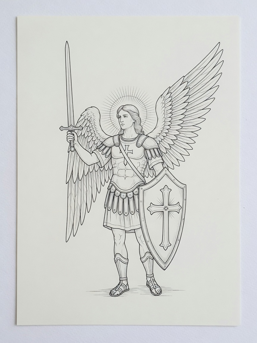 Archangel Michael — Fine Line Tattoo — Fine Line archangel-michael tattoo design