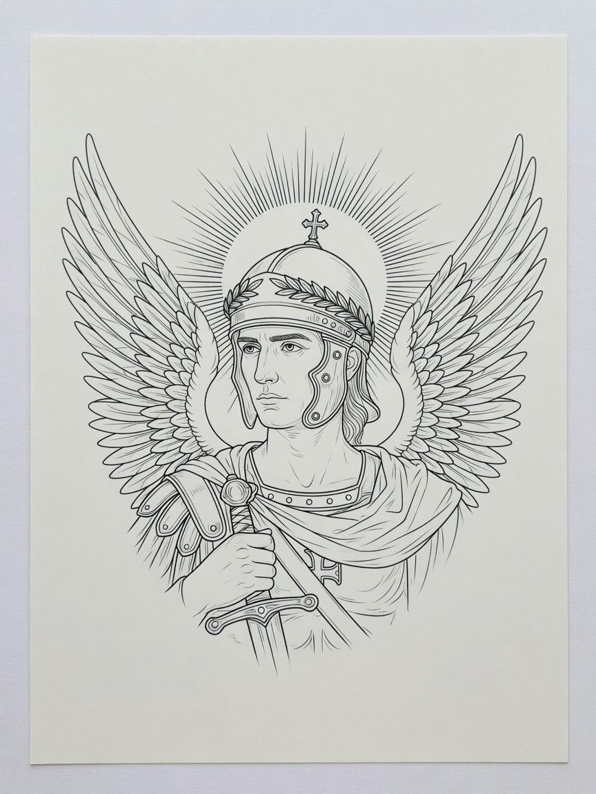 Archangel Michael — Fine Line Tattoo — Fine Line archangel-michael tattoo design