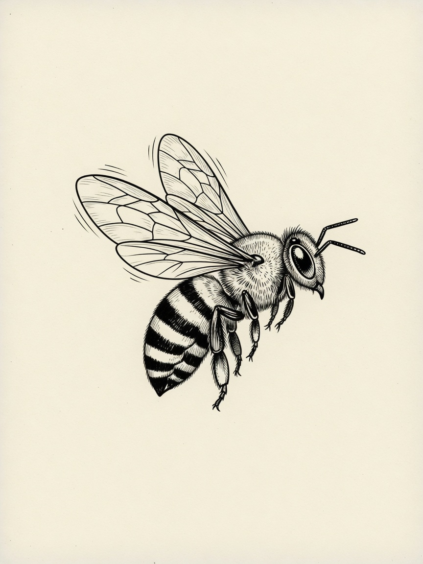 Bee — Fine Line Tattoo — Fine Line bee tattoo design