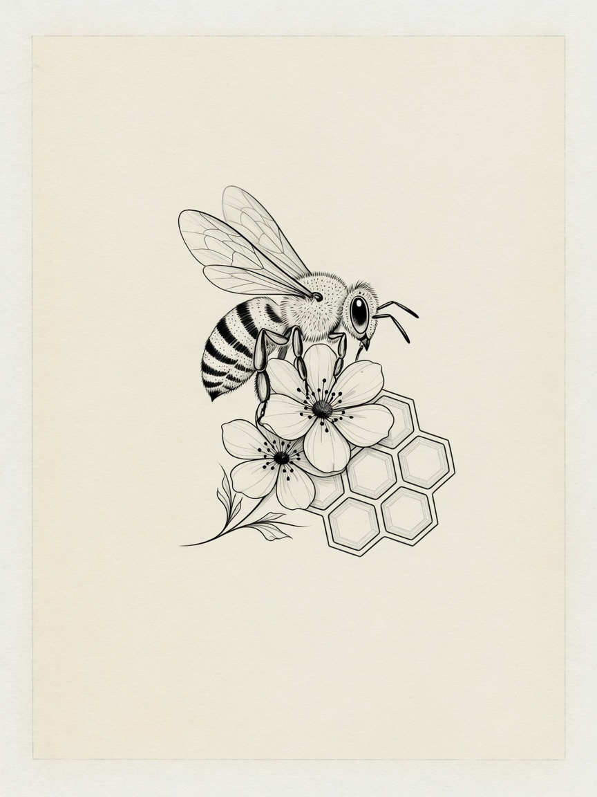 Bee — Fine Line Tattoo — Fine Line bee tattoo design