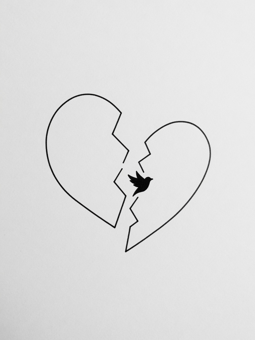 Broken Heart — Fine Line Tattoo (Behind Ear) — Fine Line broken-heart tattoo design