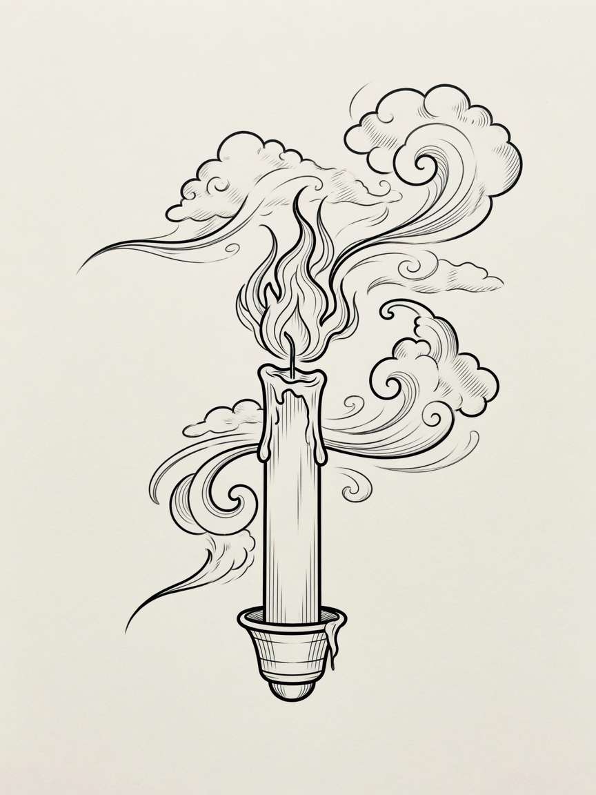 Candle — Japanese Linework Tattoo Design — Japanese Linework candle tattoo design
