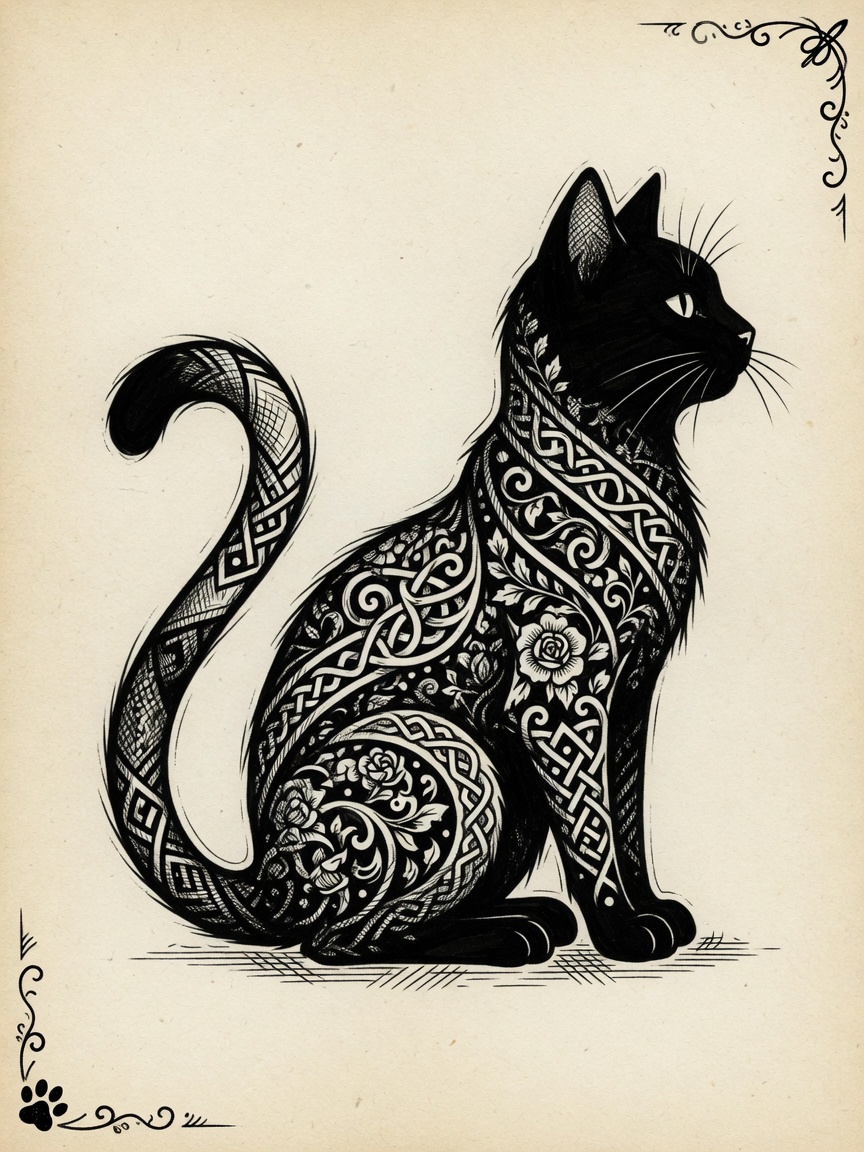 Cat — Blackwork Tattoo Design — Blackwork cat tattoo design