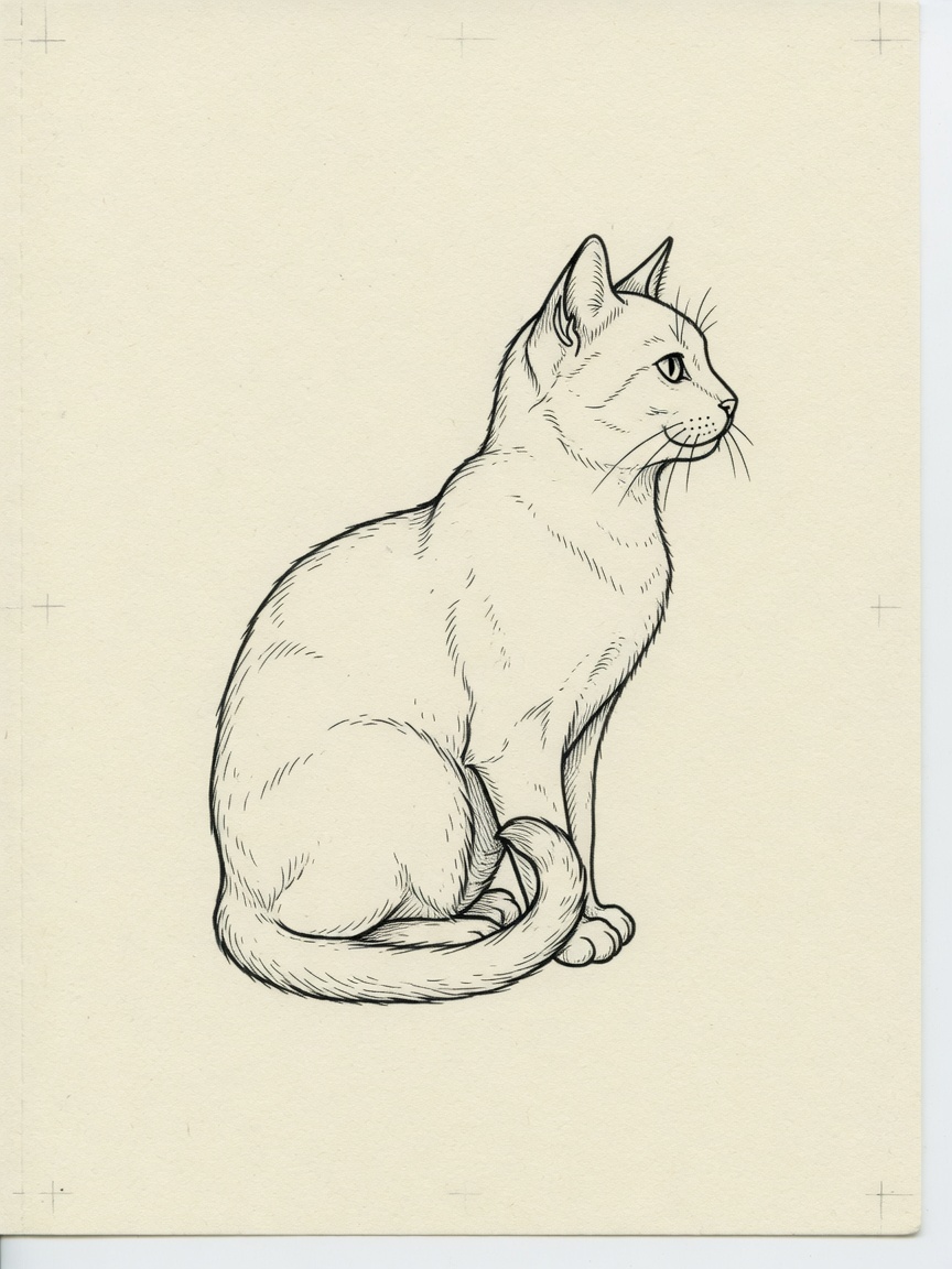 Cat — Fine Line Tattoo Design — Fine Line cat tattoo design