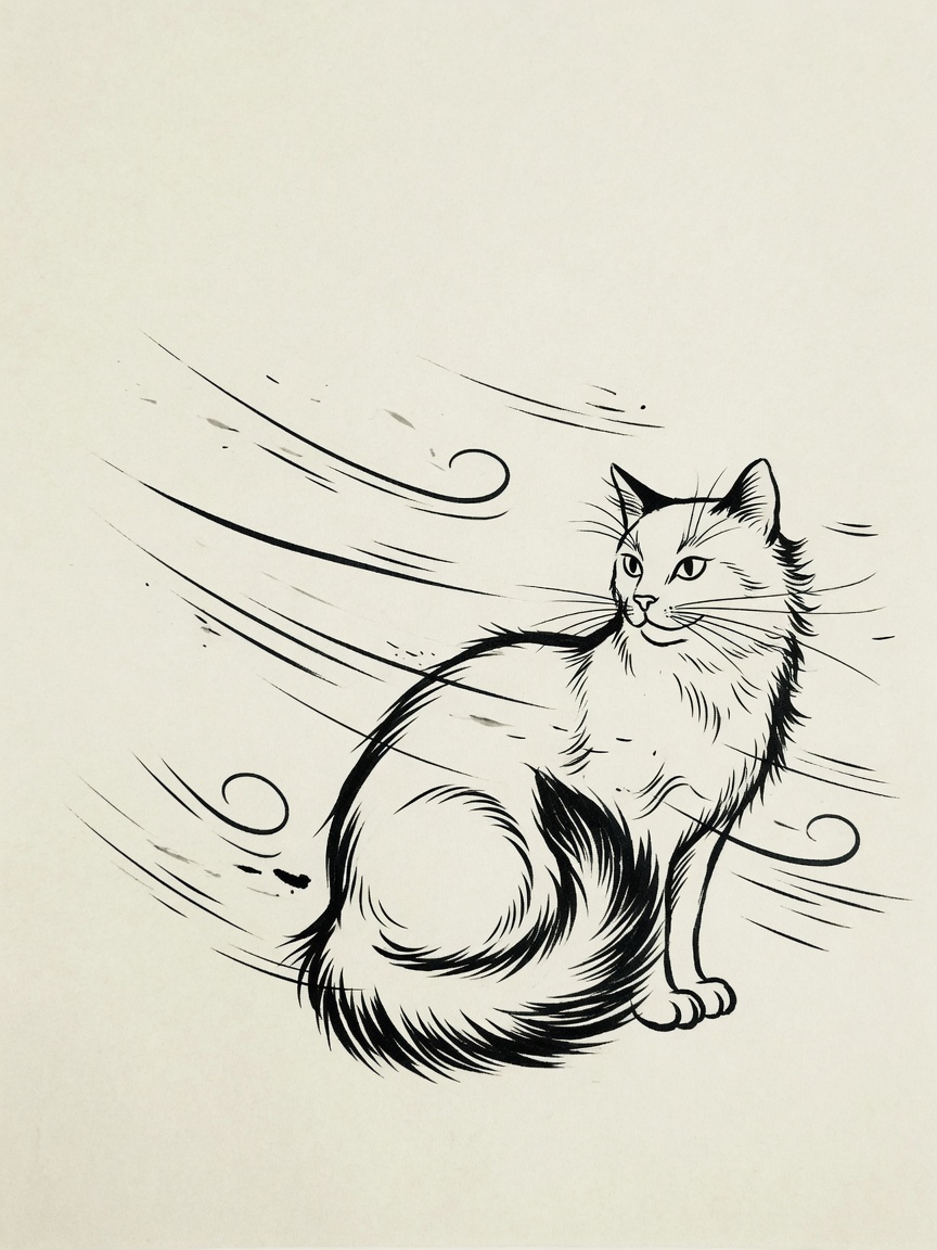 Cat — Japanese Linework Tattoo Design — Japanese Linework cat tattoo design