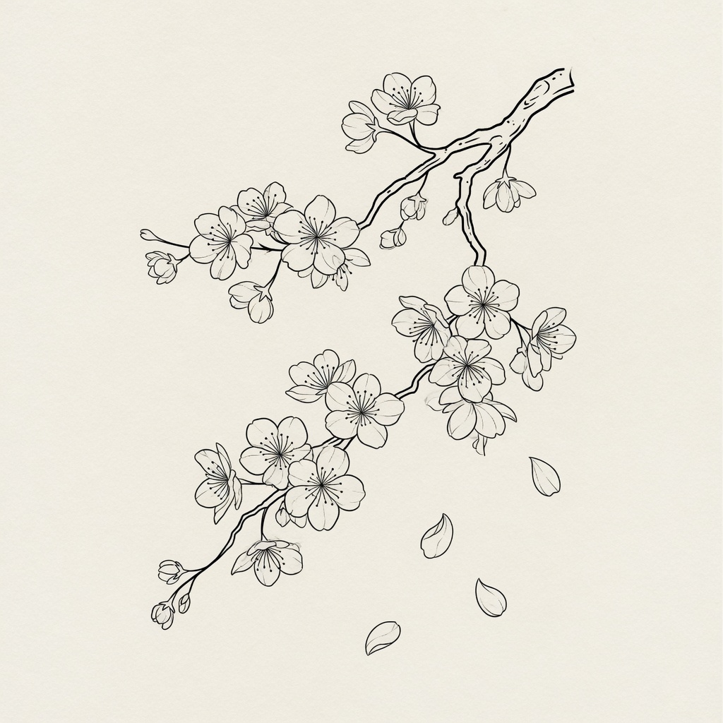 Cherry Blossom — Fine Line Tattoo — Fine Line cherry-blossom tattoo design