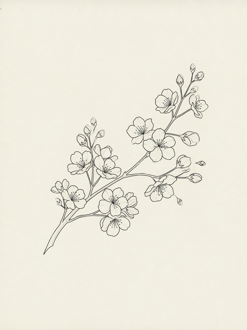 Cherry Blossom — Fine Line Tattoo — Fine Line cherry-blossom tattoo design